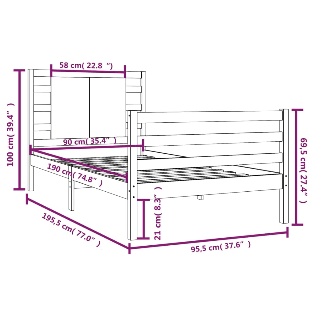 Bed Frame without Mattress 90x190 cm Single Solid Wood Pine