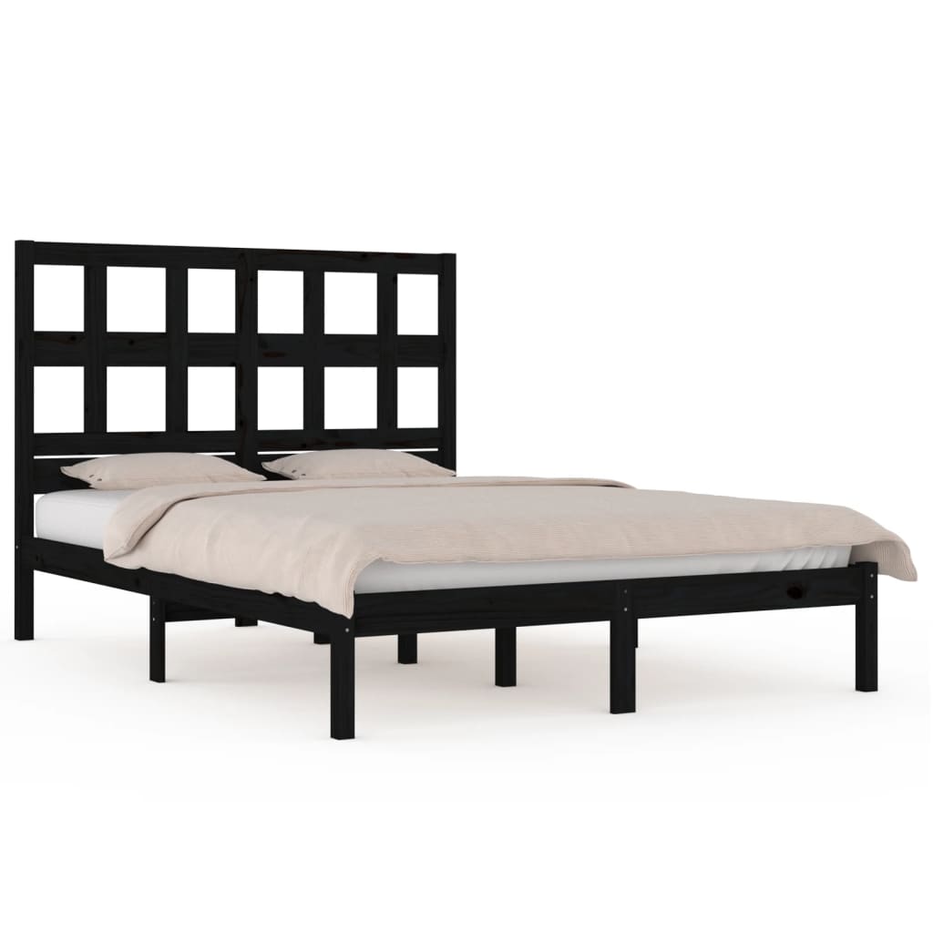 Bed Frame without Mattress Black 200x200 cm Solid Wood Pine