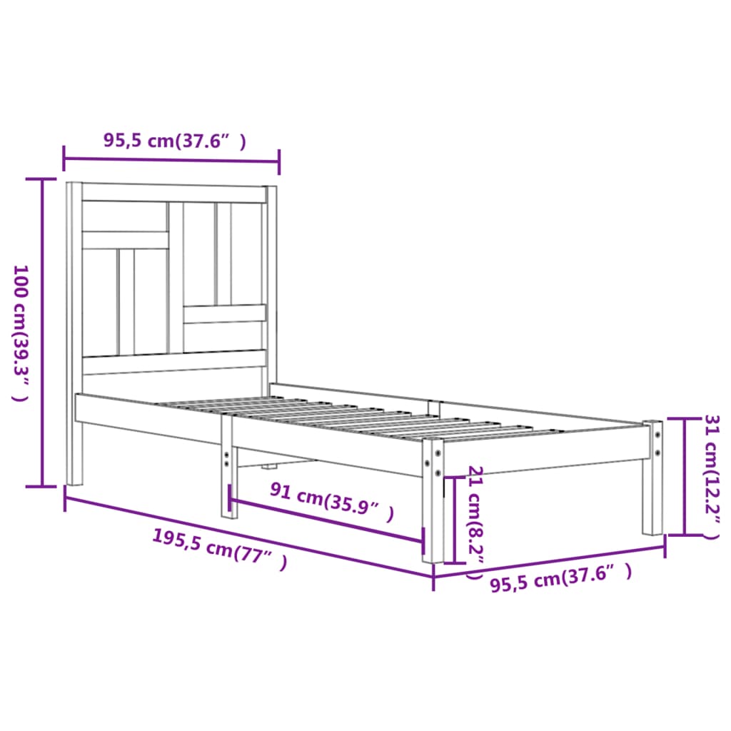 Bed Frame without Mattress White 90x190 cm Single Solid Wood Pine