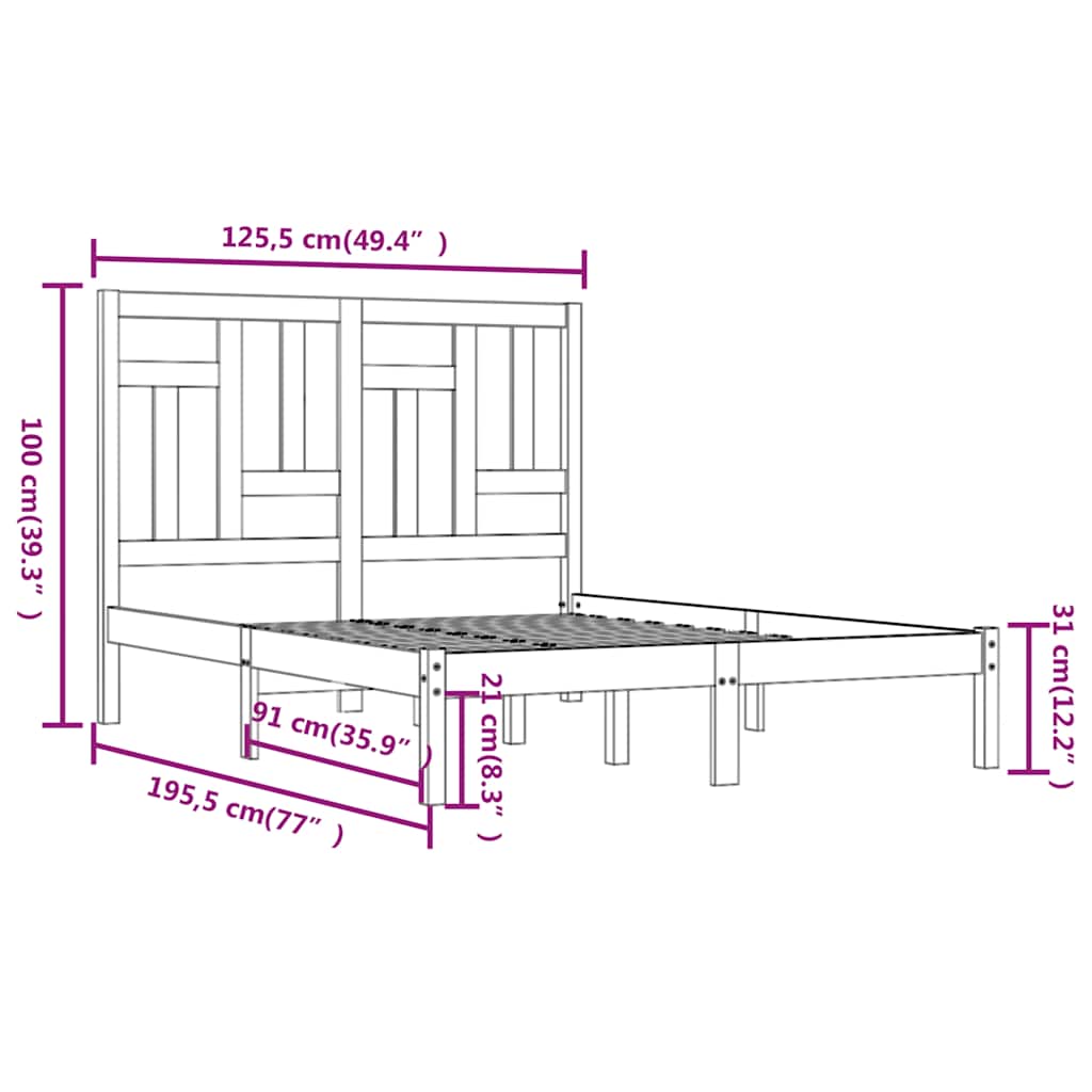Bed Frame without Mattress 120x190 cm Small Double Solid Wood