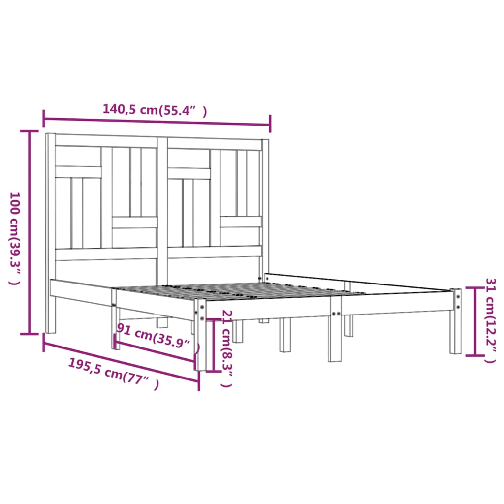 Bed Frame without Mattress 135x190 cm Double Solid Wood