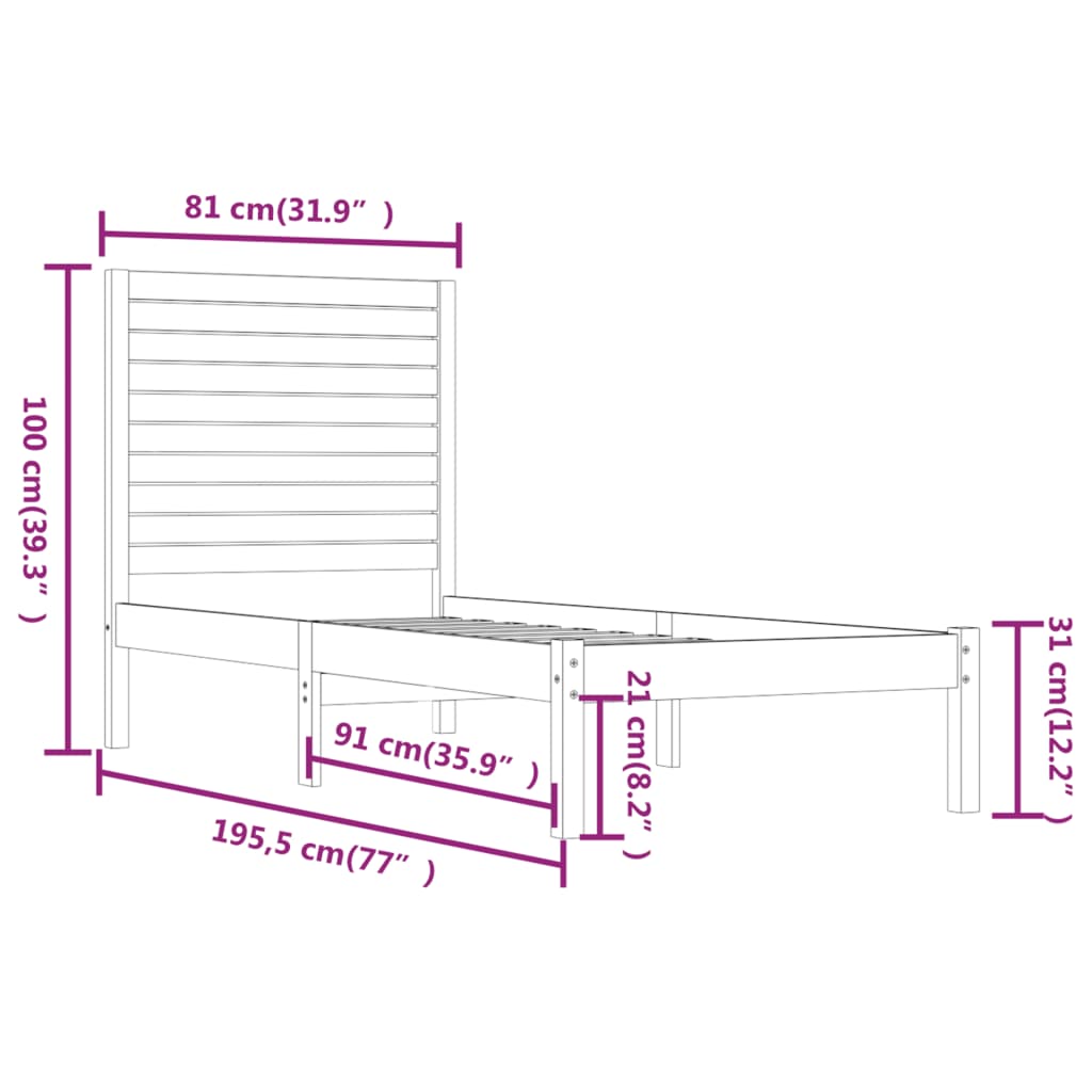 Bed Frame without Mattress 75x190 cm Small Single Solid Wood