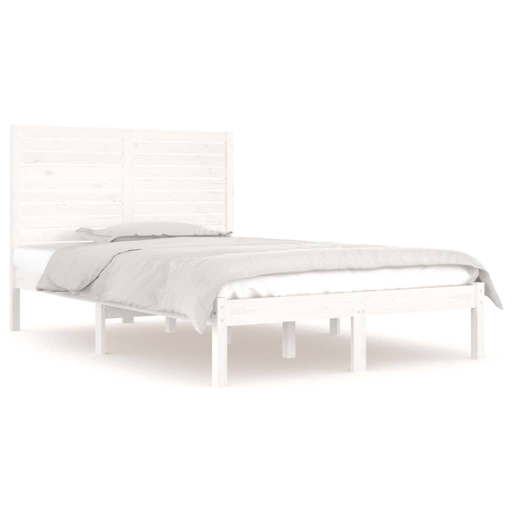 Bed Frame without Mattress White 135x190 cm Double Solid Wood