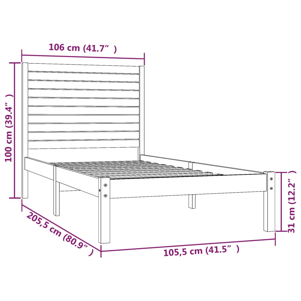 Bed Frame without Mattress 100x200 cm Solid Wood