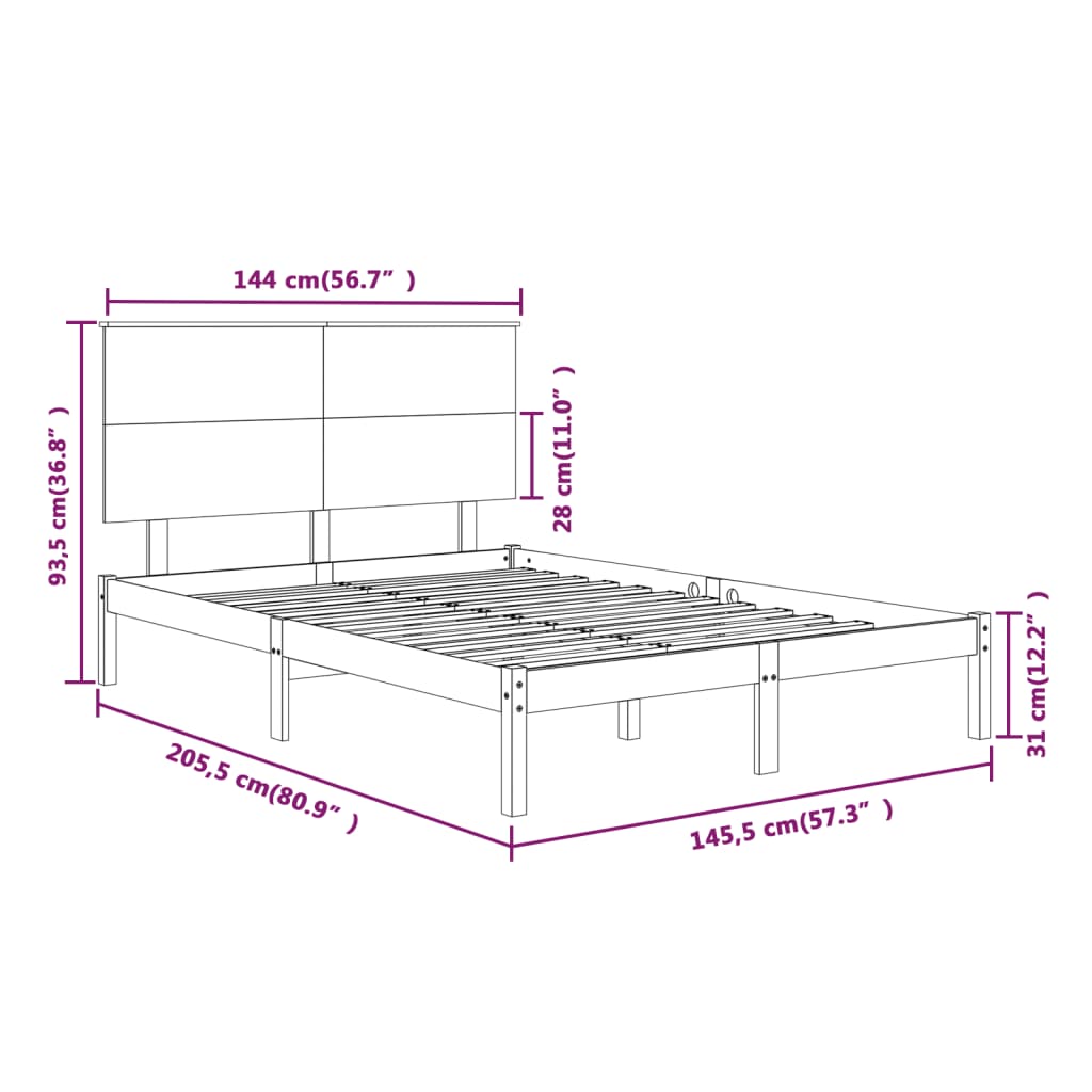 Bed Frame without Mattress White 140x200 cm Solid Wood Pine