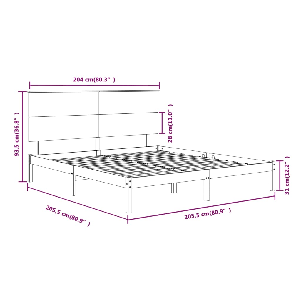 Bed Frame without Mattress Black 200x200 cm Solid Wood Pine