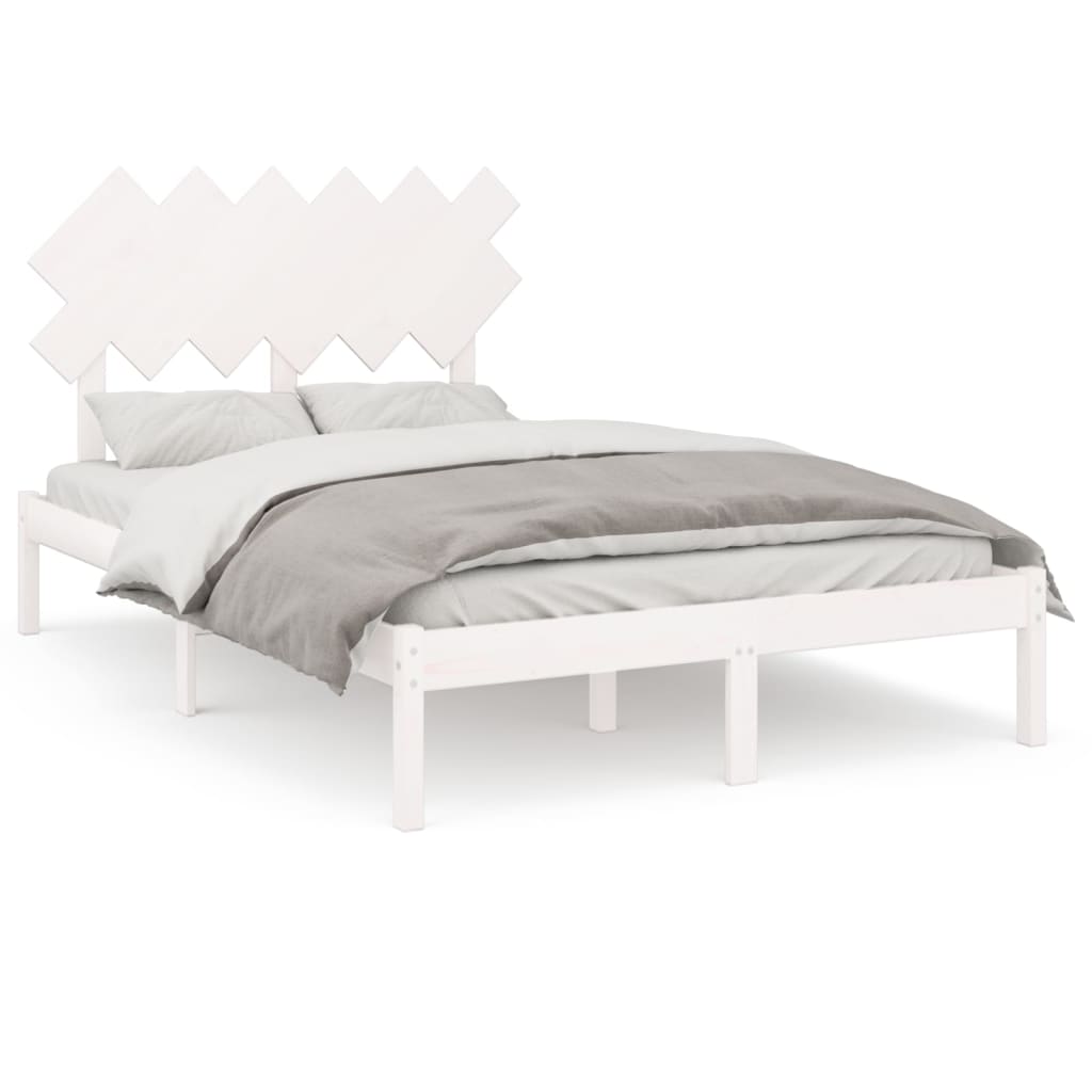 Bed Frame without Mattress White 135x190 cm Double Solid Wood