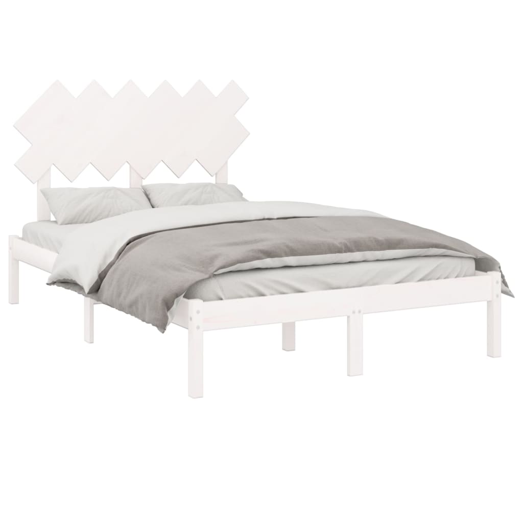 Bed Frame without Mattress White 135x190 cm Double Solid Wood