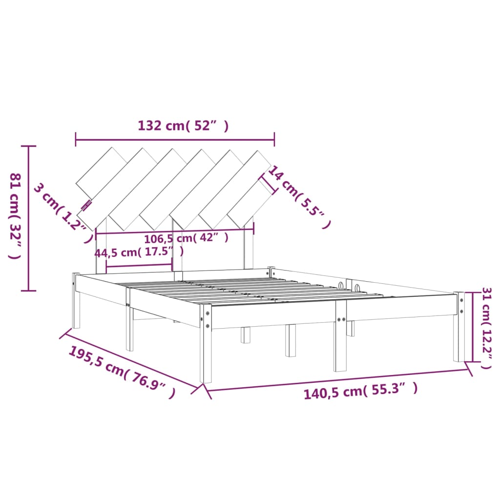 Bed Frame without Mattress White 135x190 cm Double Solid Wood