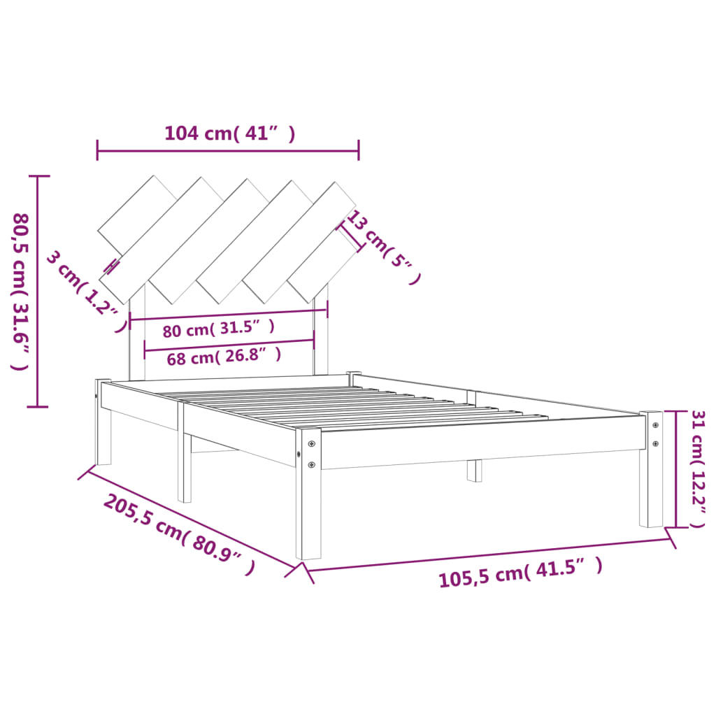 Bed Frame without Mattress Honey Brown 100x200 cm Solid Wood