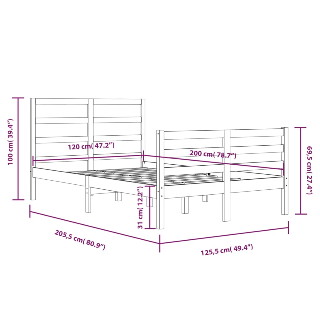 Bed Frame without Mattress Solid Wood Pine 120x200 cm