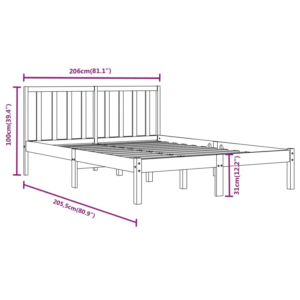 Bed Frame without Mattress Honey Brown Solid Wood Pine 200x200 cm