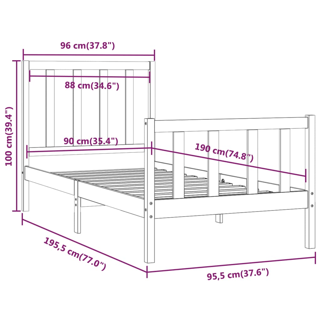 Bed Frame without Mattress 90x190 cm Single Solid Wood