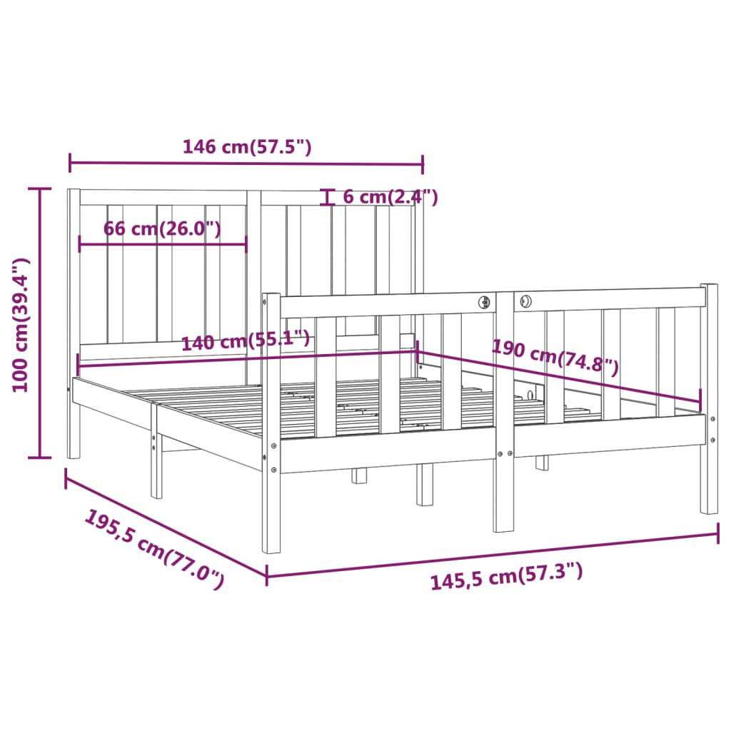Bed Frame without Mattress White 140x190 cm Solid Wood