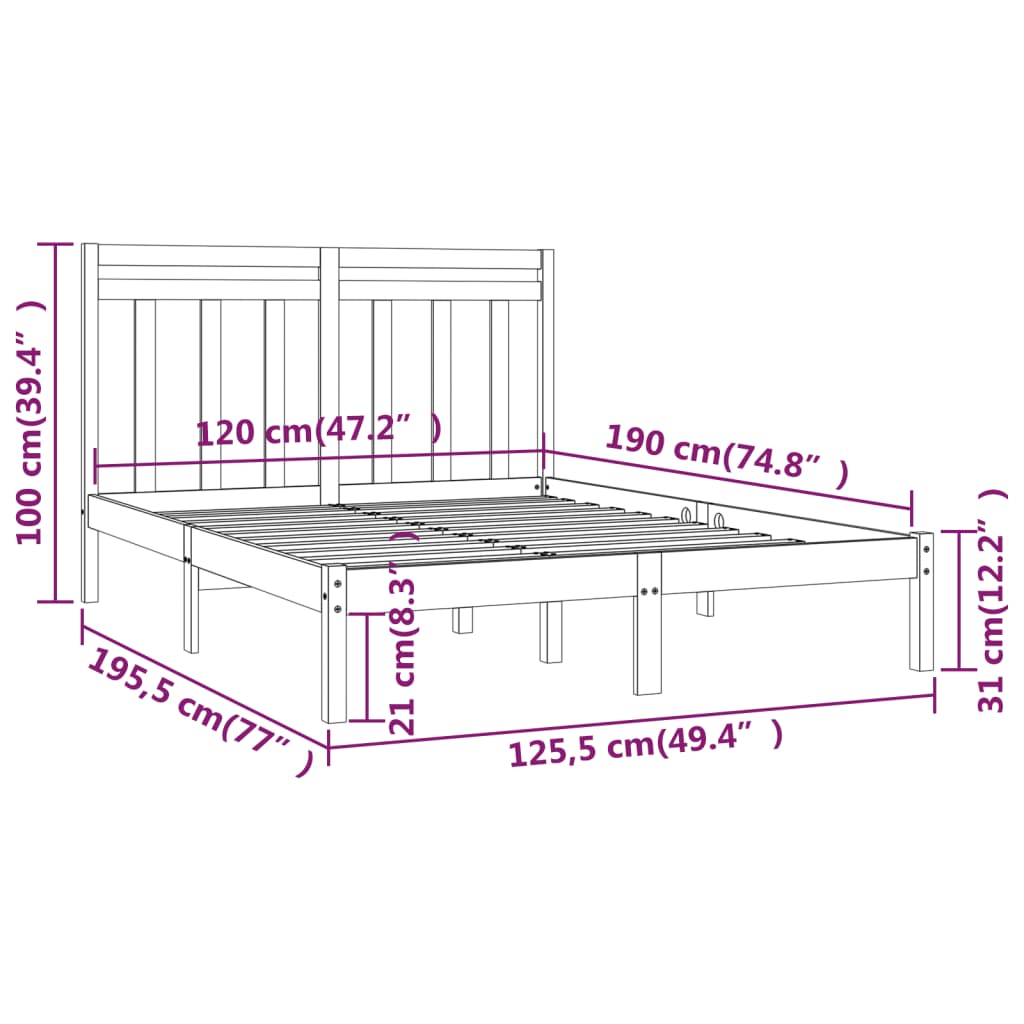 Bed Frame without Mattress 120x190 cm Small Double Solid Wood