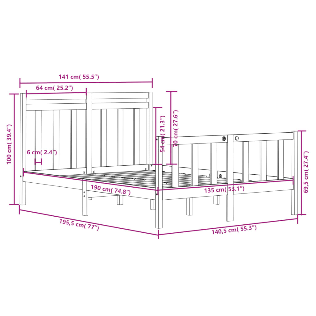 Bed Frame without Mattress White 135x190 cm Double Solid Wood