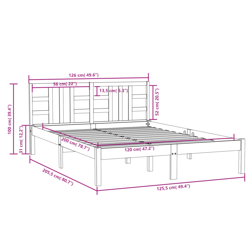 Bed Frame without Mattress 120x200 cm Solid Wood