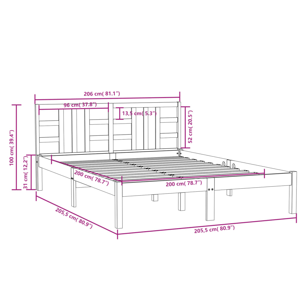 Bed Frame without Mattress Honey Brown 200x200 cm Solid Wood