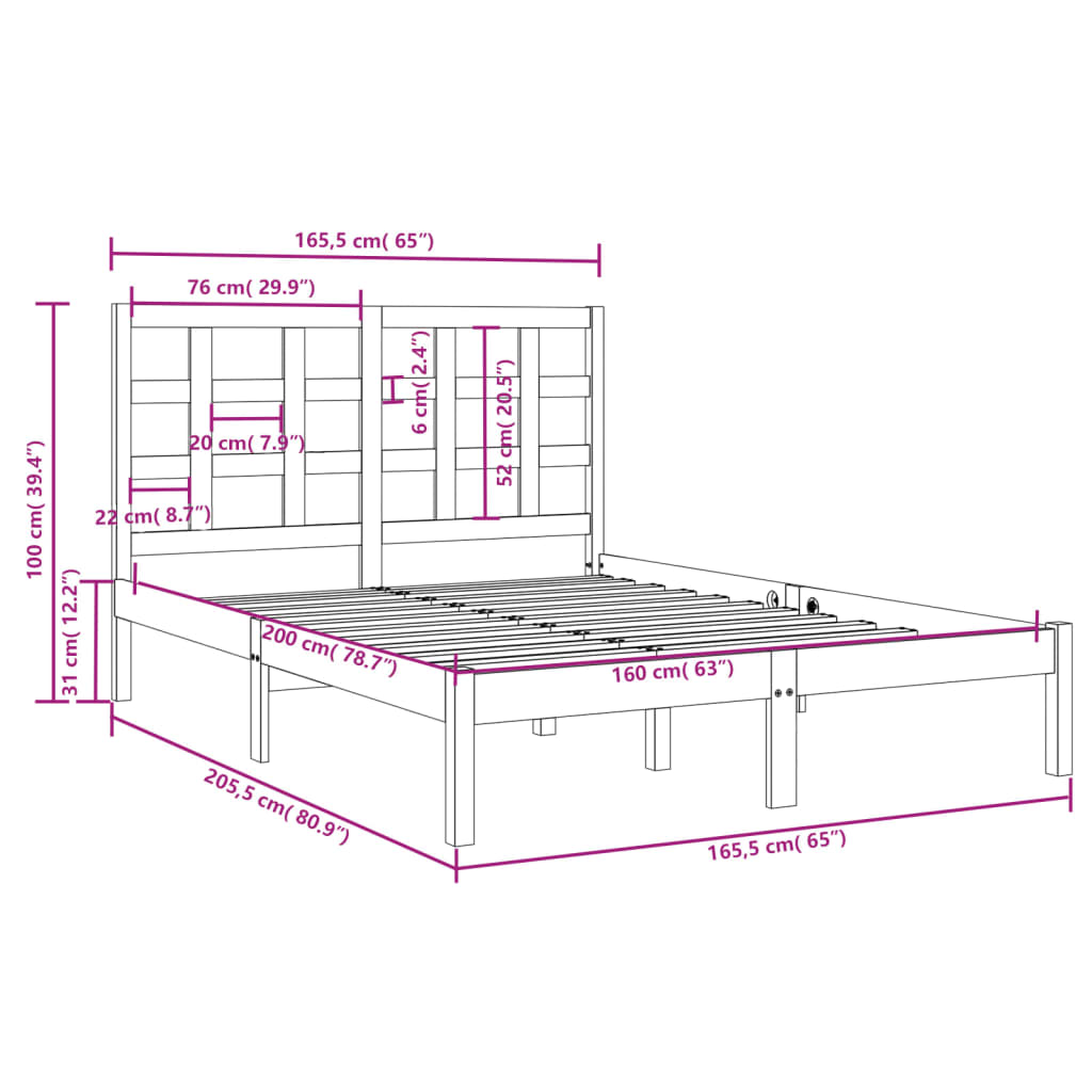 Bed Frame without Mattress 160x200 cm Solid Wood