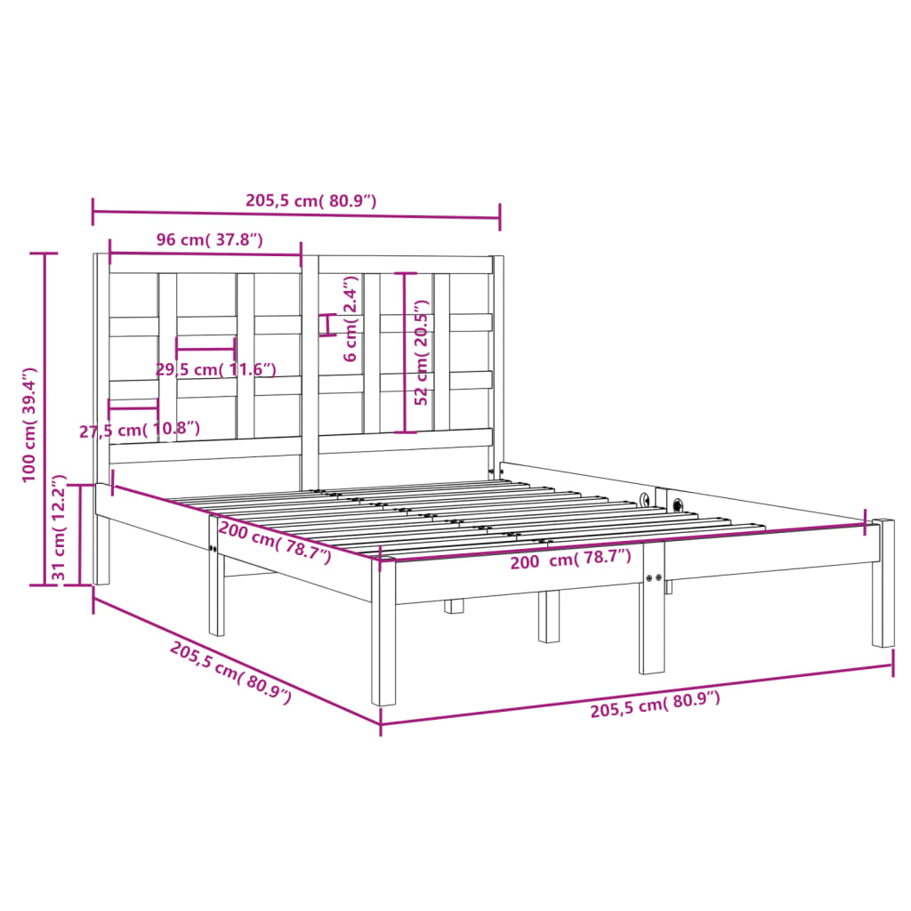 Bed Frame without Mattress 200x200 cm Solid Wood
