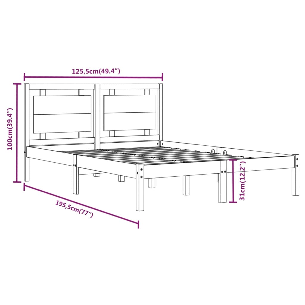Bed Frame without Mattress White 120x190 cm Small Double Solid Wood