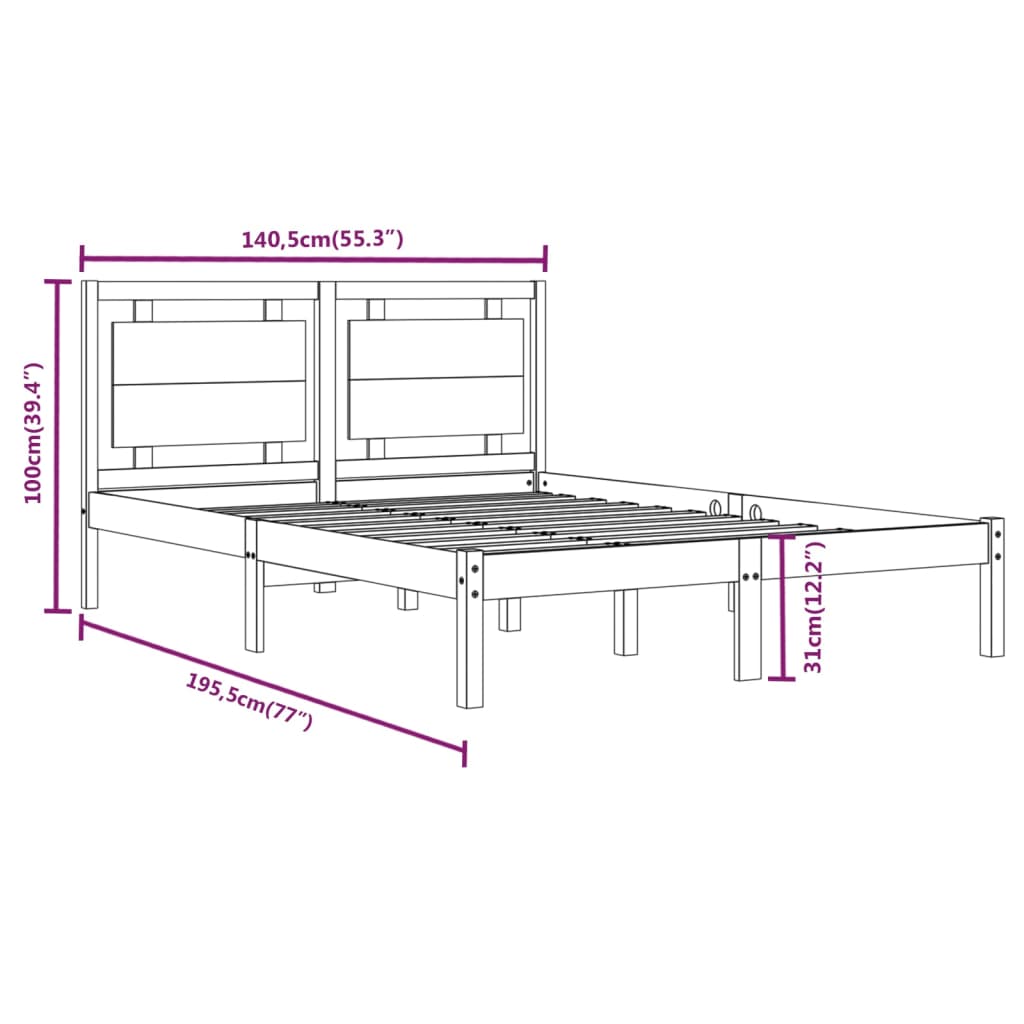 Bed Frame without Mattress White 135x190 cm Double Solid Wood