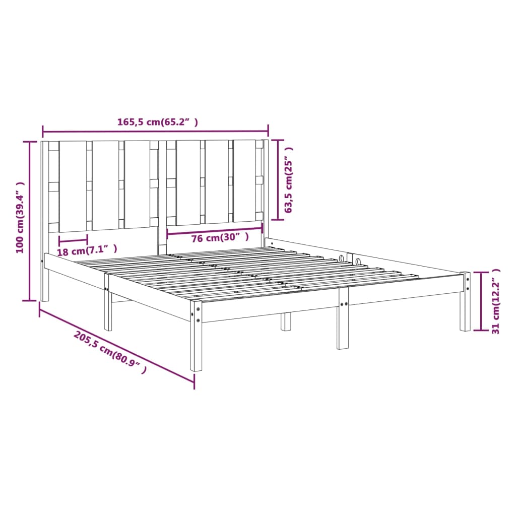 Bed Frame without Mattress White Pine 160x200 cm Solid Wood