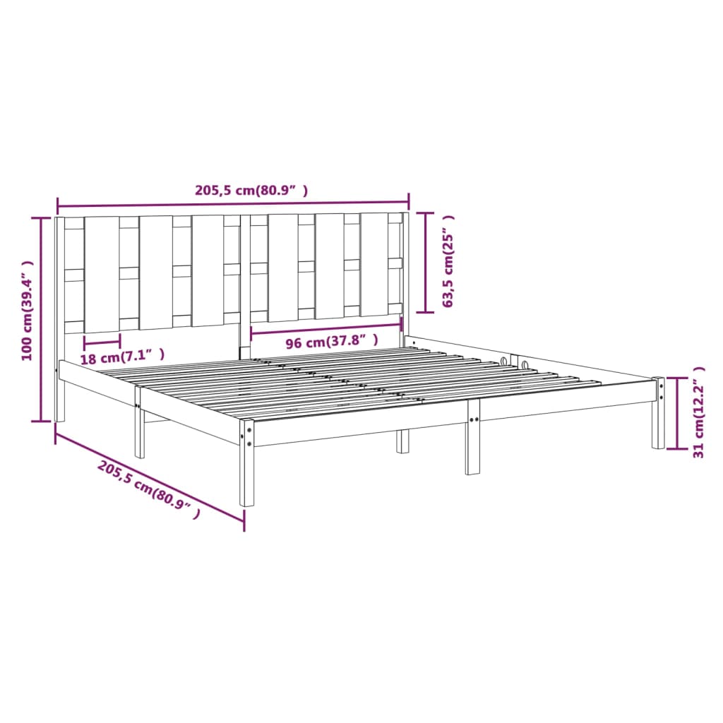 Bed Frame without Mattress White 200x200 cm Solid Wood Pine