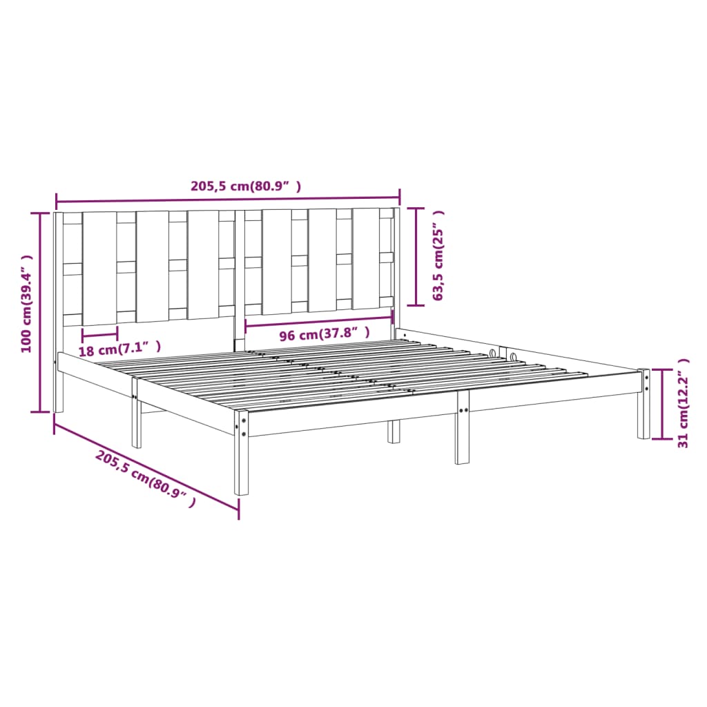 Bed Frame without Mattress Black 200x200 cm Solid Wood Pine