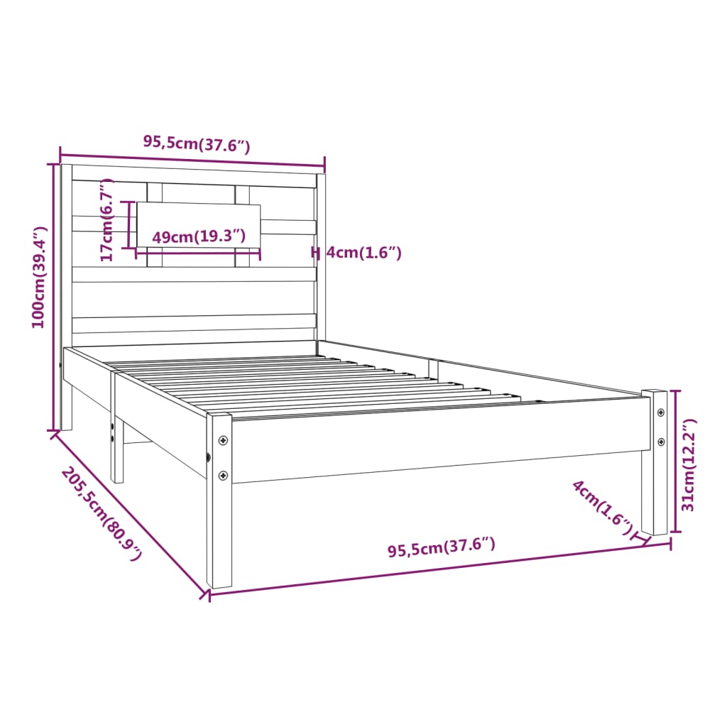 Bed Frame without Mattress 90x200 cm Solid Wood