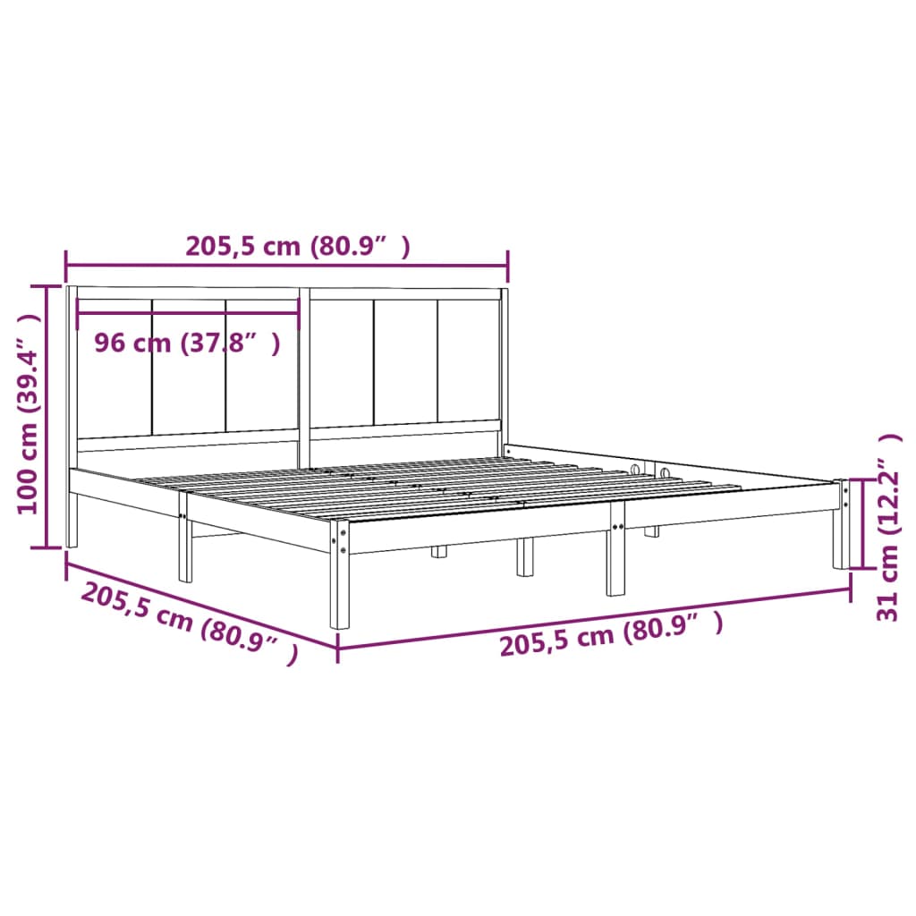 Bed Frame without Mattress 200x200 cm Solid Wood Pine
