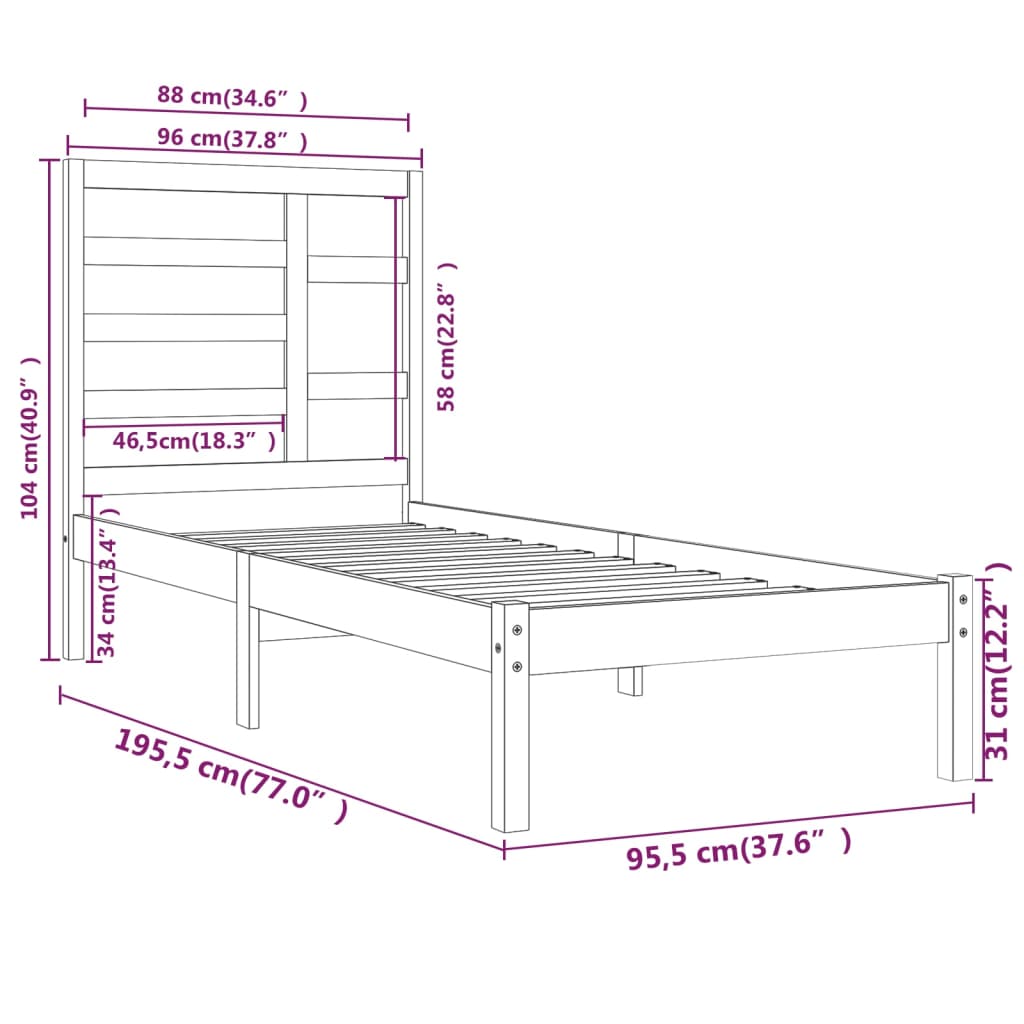 Bed Frame without Mattress Solid Wood 90x190 cm Single Single
