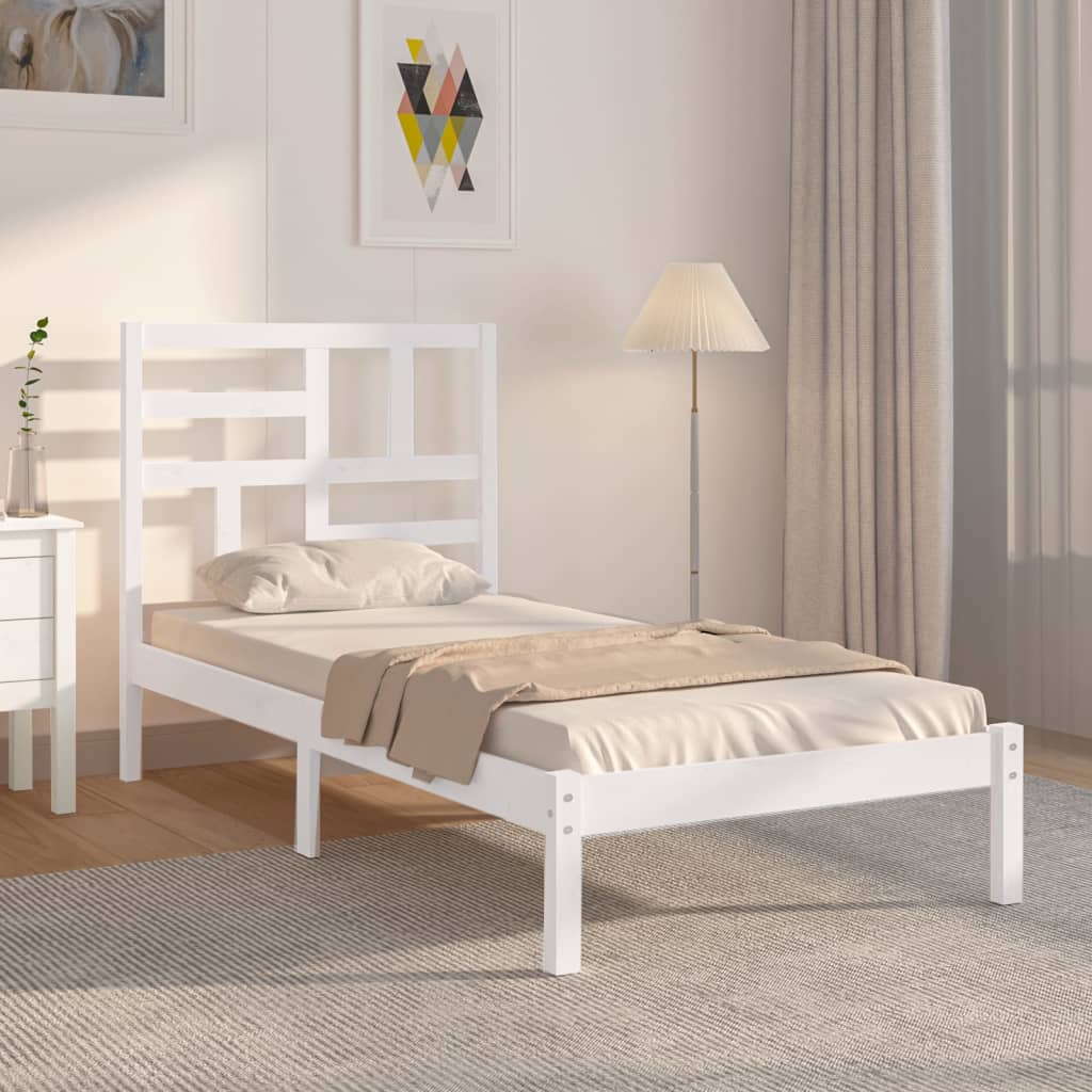 Bed Frame without Mattress White Solid Wood 75x190 cm Small Single