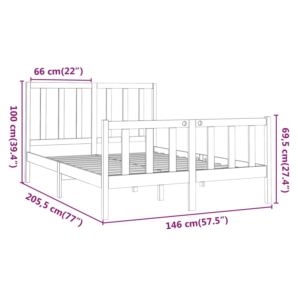 Bed Frame without Mattress 140x190 cm Solid Wood Pine