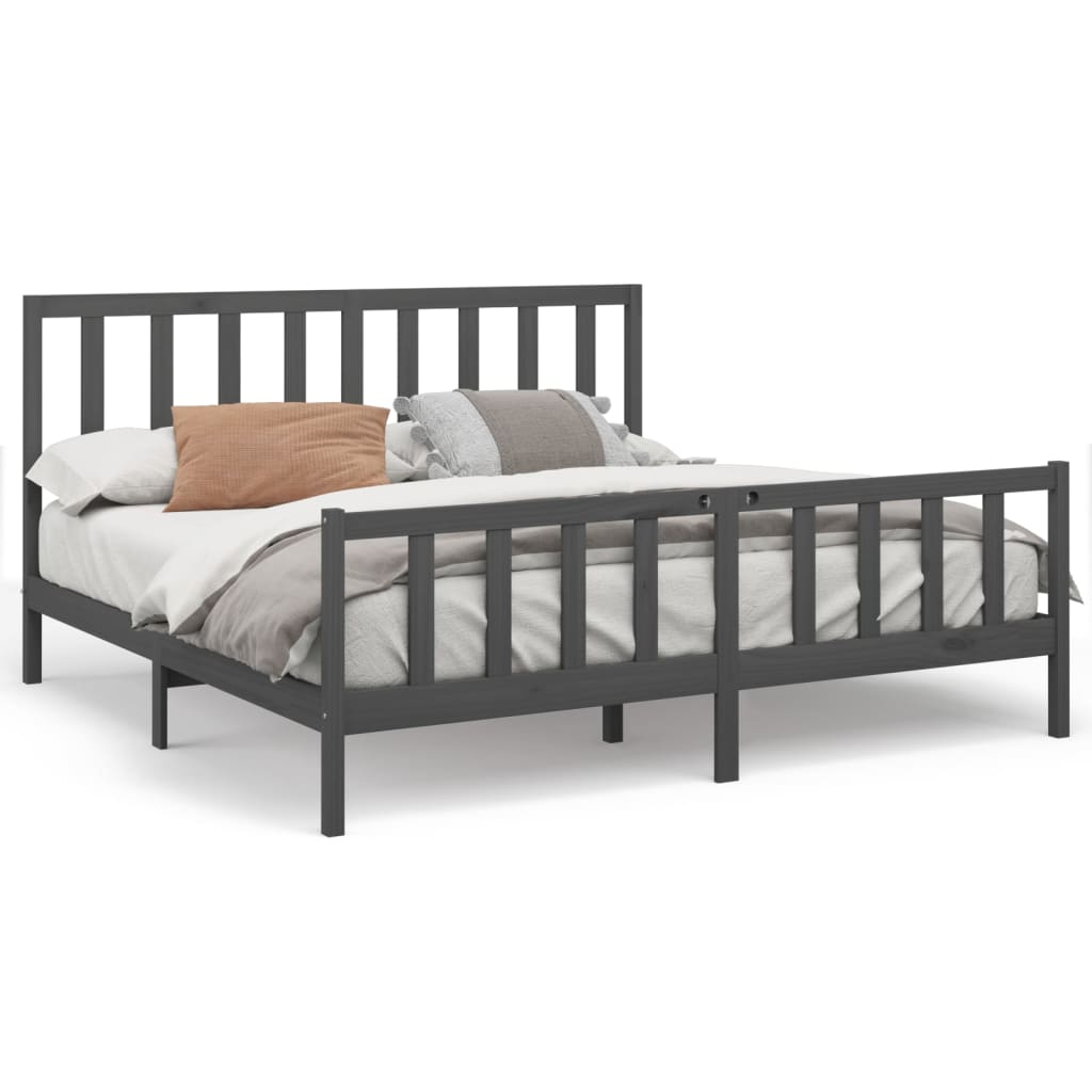 Bed Frame without Mattress Grey 200x200 cm Solid Wood Pine