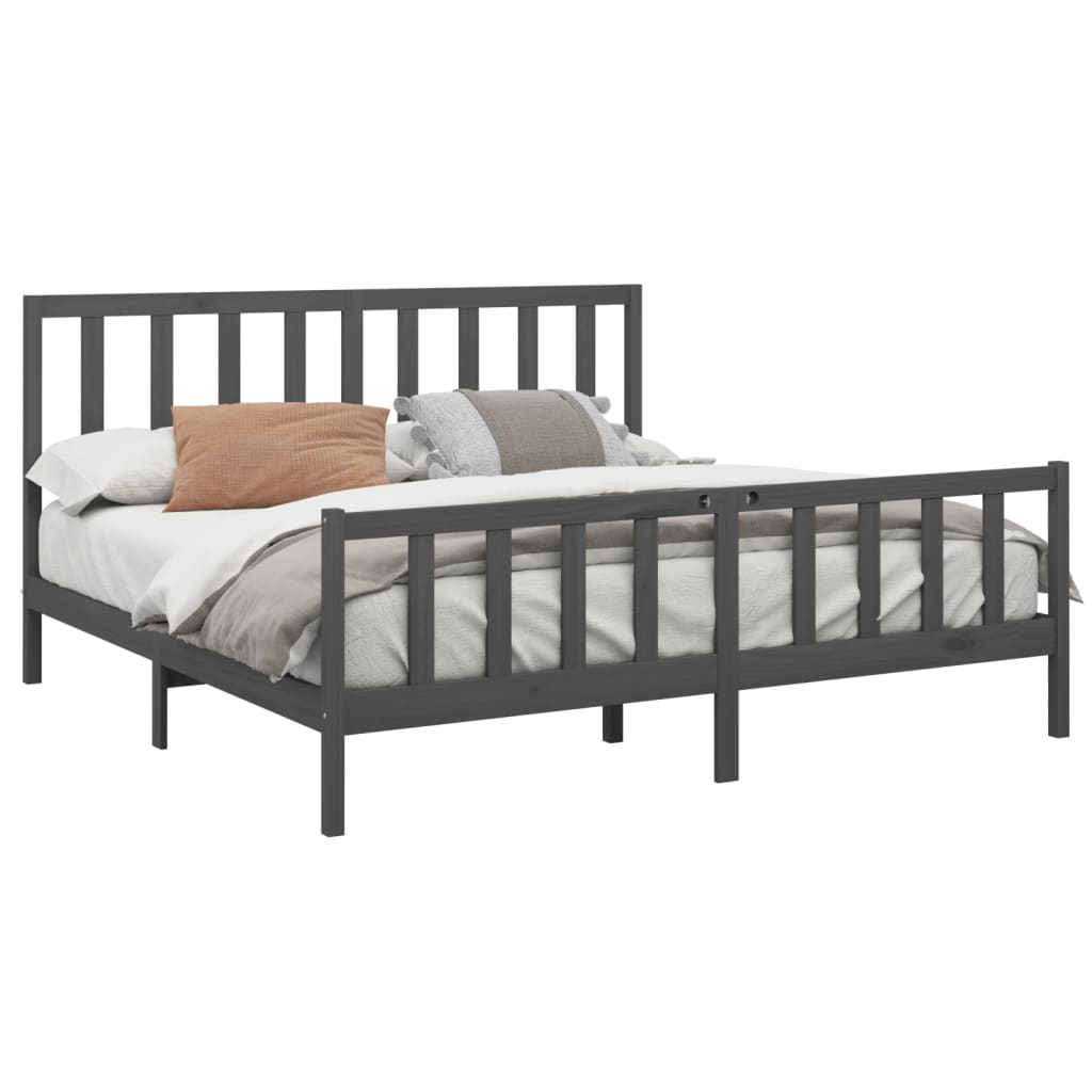 Bed Frame without Mattress Grey 200x200 cm Solid Wood Pine