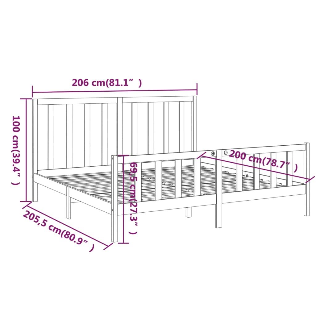 Bed Frame without Mattress Grey 200x200 cm Solid Wood Pine