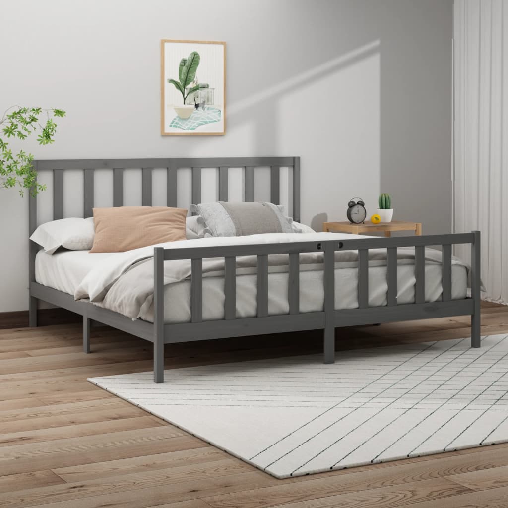 Bed Frame without Mattress Grey 200x200 cm Solid Wood Pine