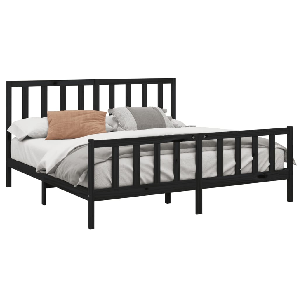 Bed Frame without Mattress Black 200x200 cm Solid Wood Pine