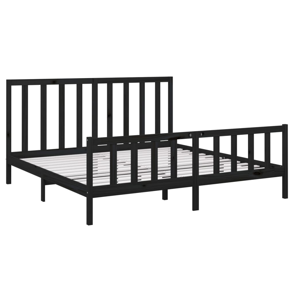 Bed Frame without Mattress Black 200x200 cm Solid Wood Pine