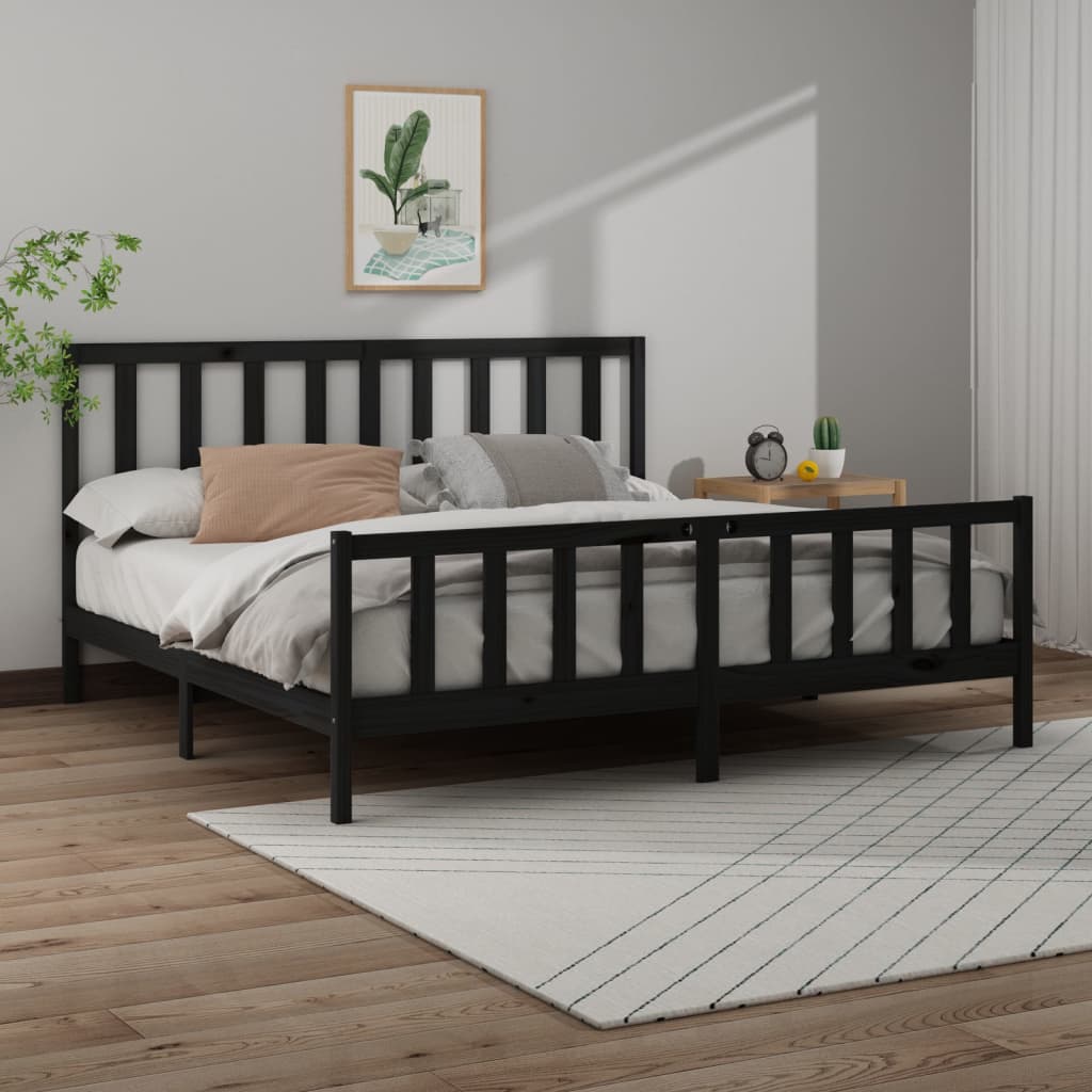 Bed Frame without Mattress Black 200x200 cm Solid Wood Pine