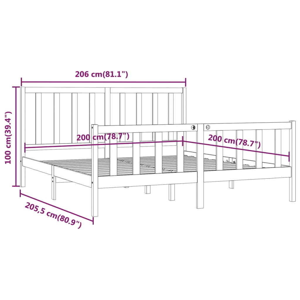 Bed Frame without Mattress Black 200x200 cm Solid Wood