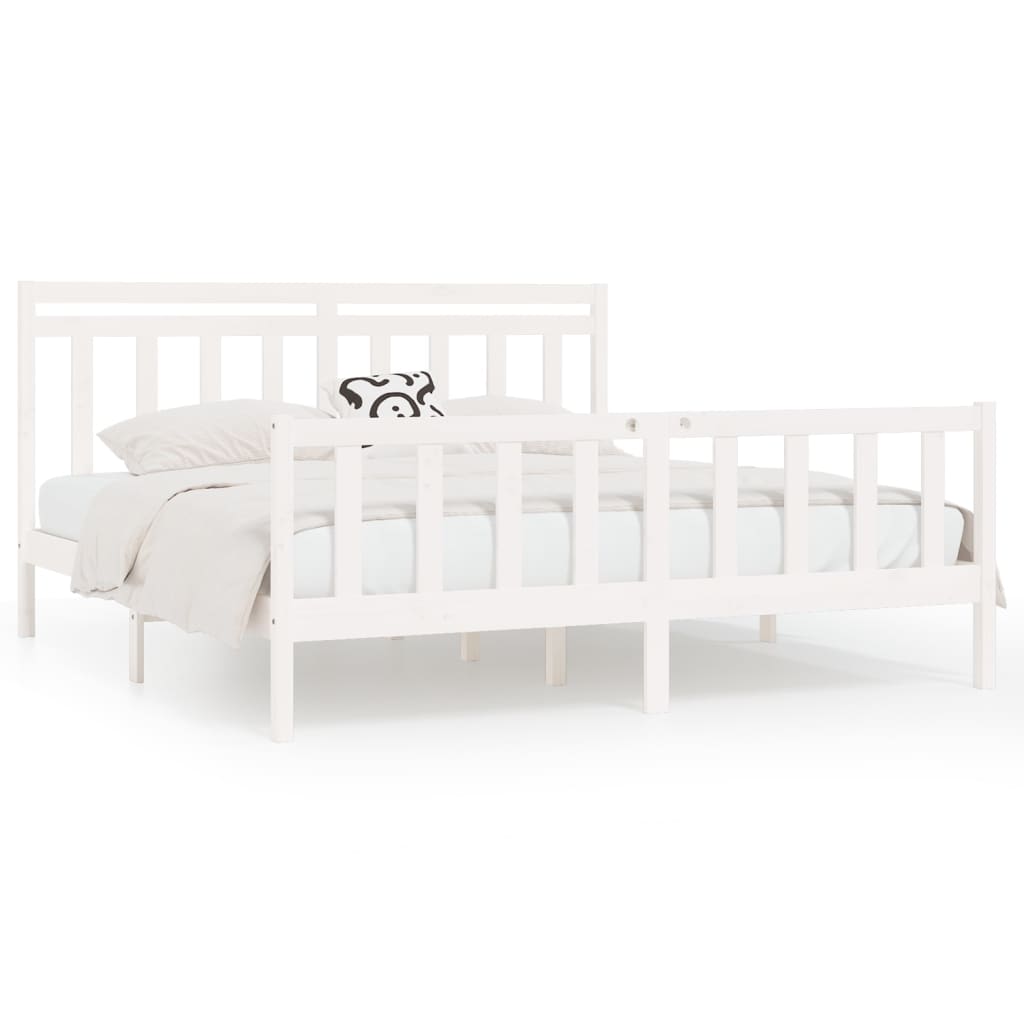 Bed Frame without Mattress White Solid Wood Pine 200x200 cm