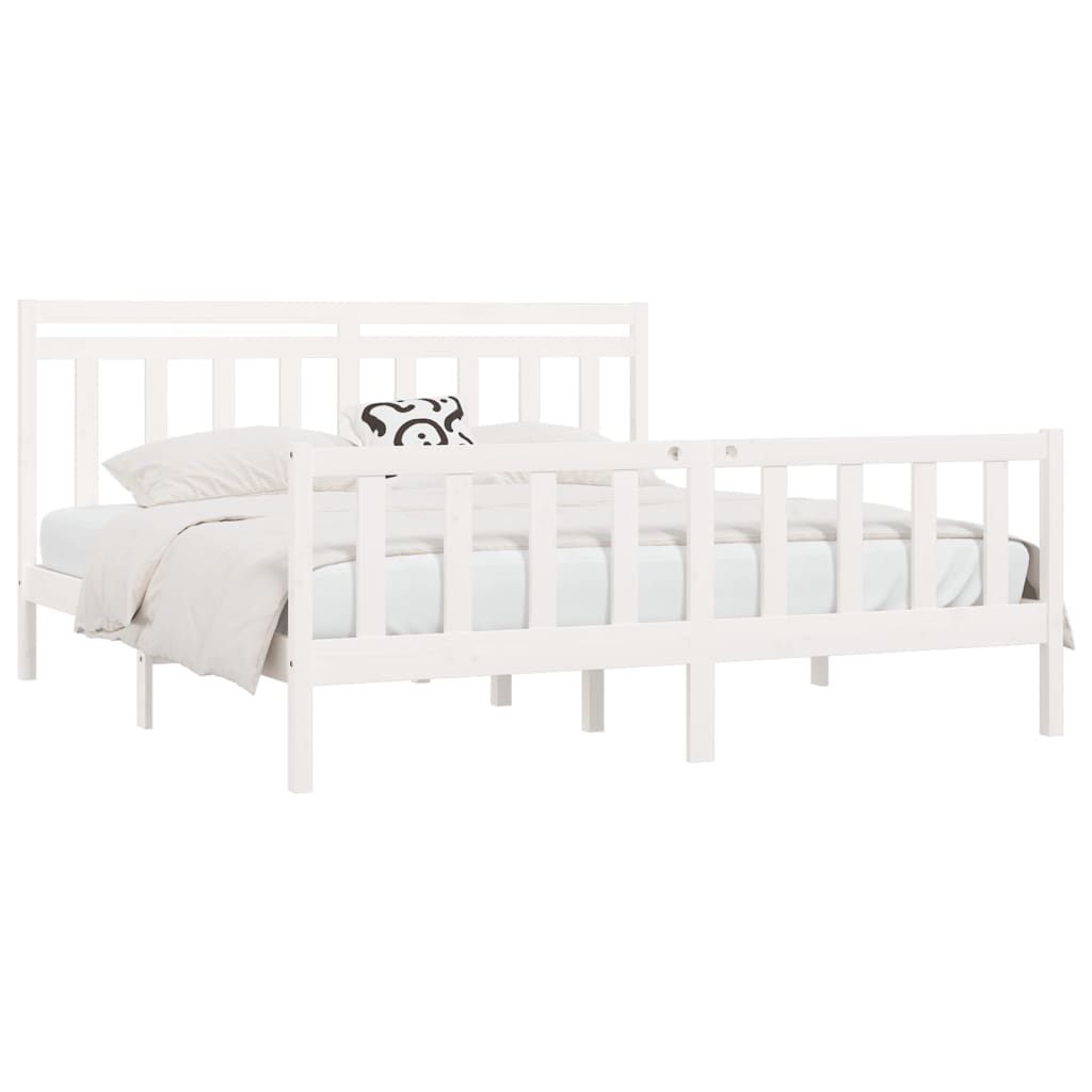 Bed Frame without Mattress White Solid Wood Pine 200x200 cm