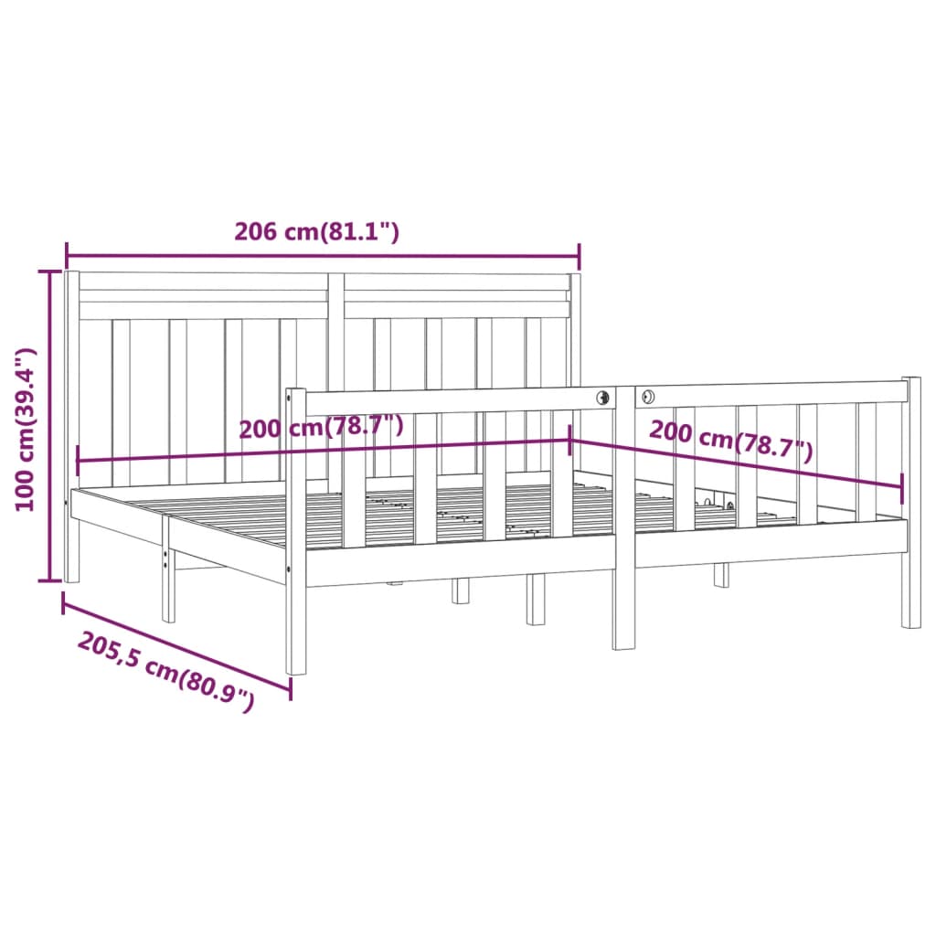 Bed Frame without Mattress White Solid Wood Pine 200x200 cm
