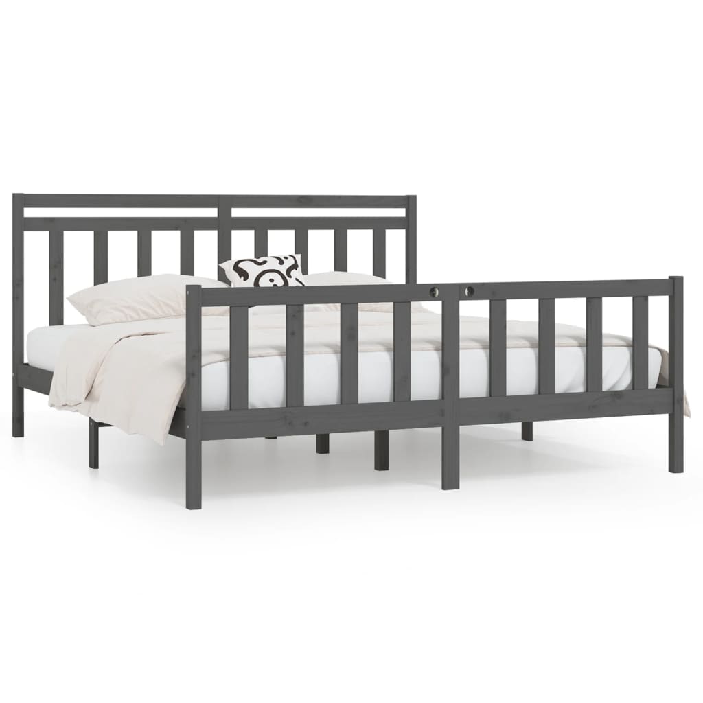 Bed Frame without Mattress Grey Solid Wood Pine 200x200 cm