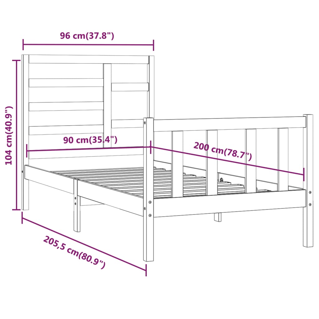 Bed Frame without Mattress 90x200 cm Solid Wood Pine