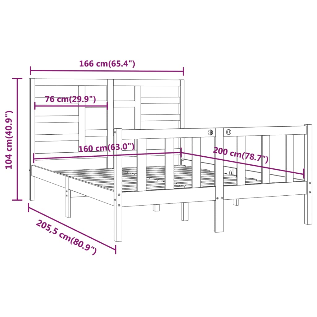 Bed Frame without Mattress White 160x200 cm Solid Wood Pine