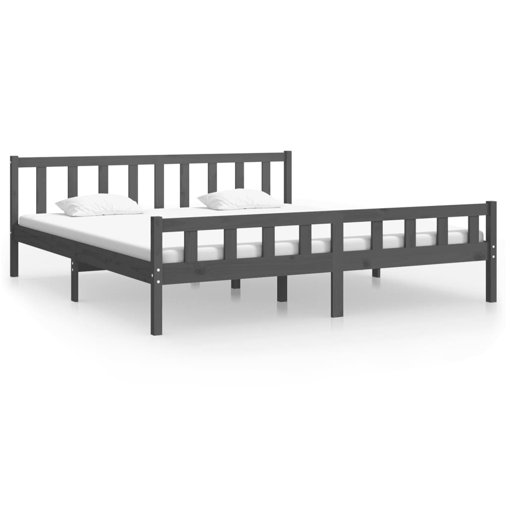Bed Frame without Mattress Grey Solid Wood Super King