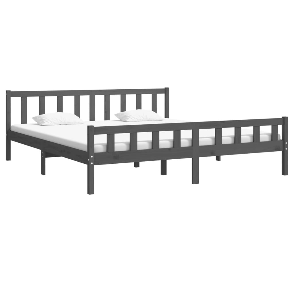 Bed Frame without Mattress Grey Solid Wood Super King